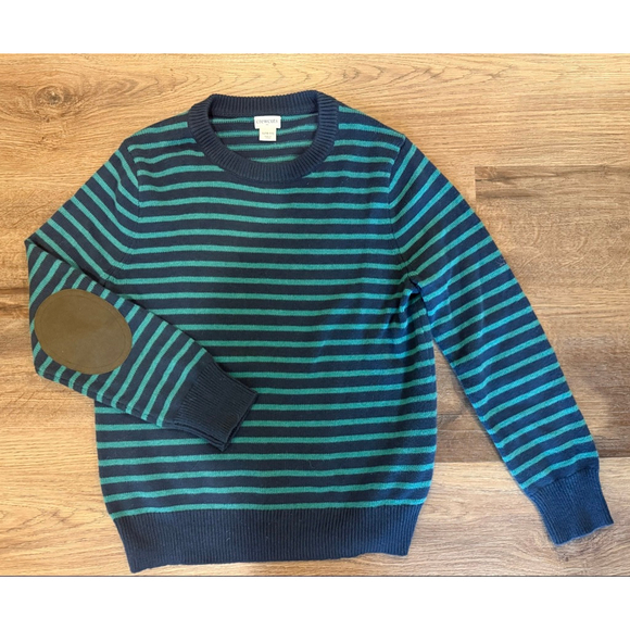 J. Crew Other - J.Crew Crewcuts Boys Striped Elbow-Patch Crewneck Sweater Green/Navy SZ L 10/11